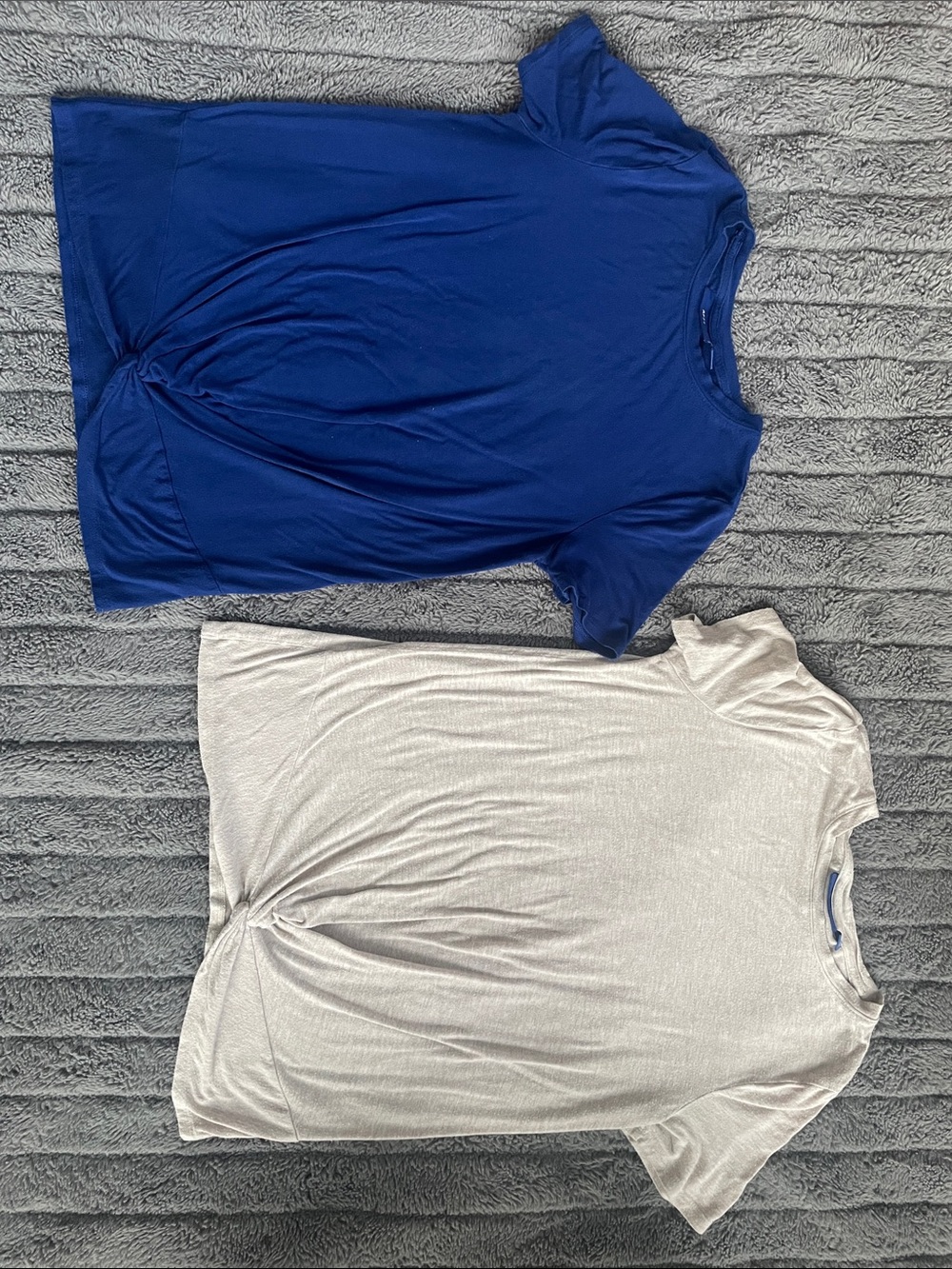 Women’s Short Sleeve Twist-Front Tee - Blue and Cream